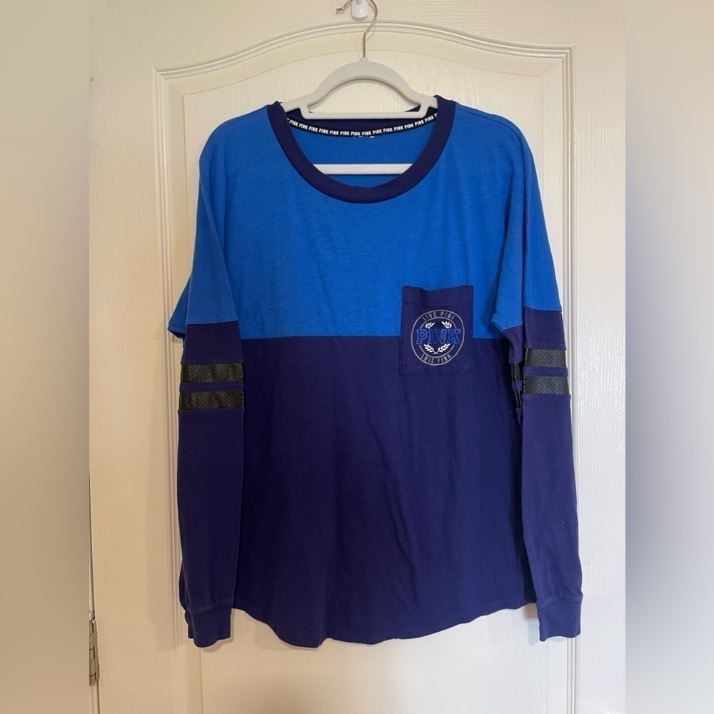 VS Pink blue and black varsity style long sleeve top​​​​​​​​​​